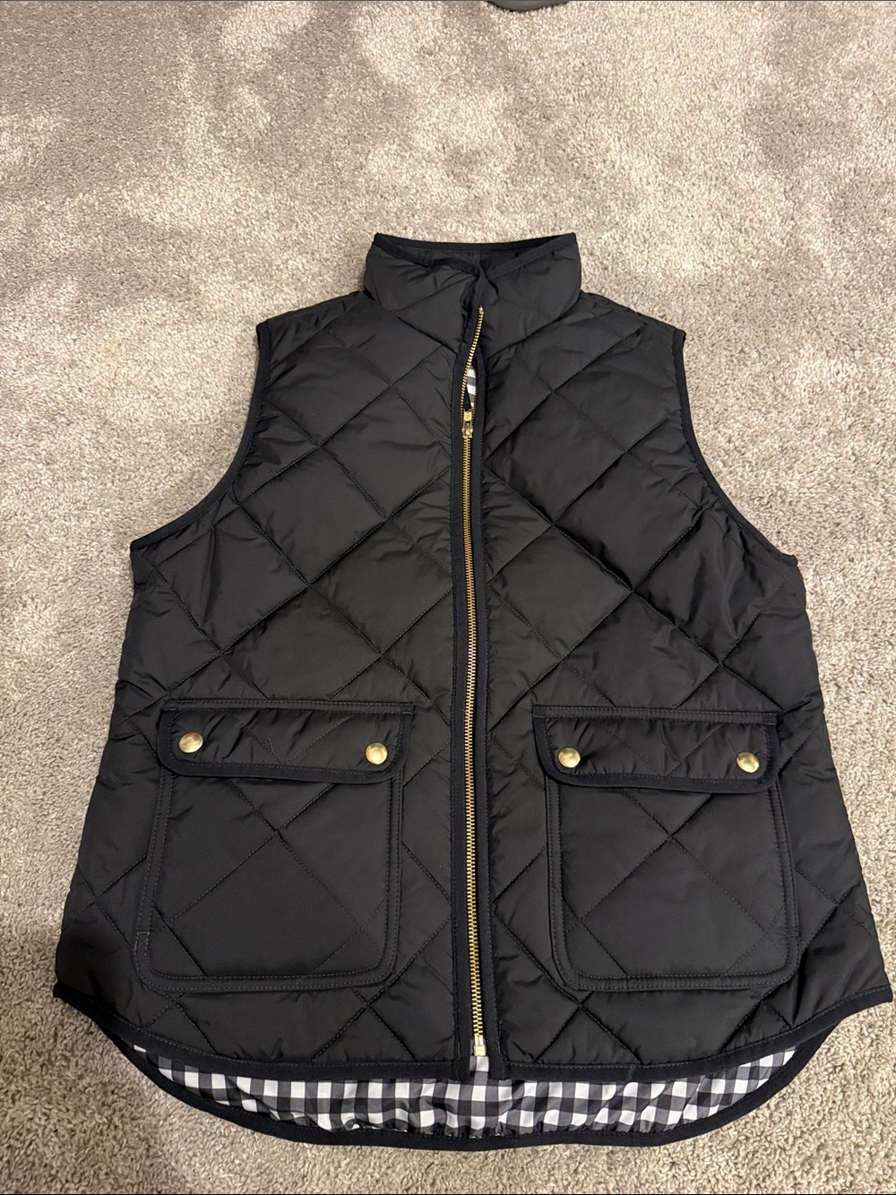 J. Crew Black Quilted Vest with Gold Zipper